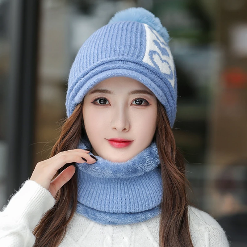 Windproof Hats Women's Scarf Set Winter And Scarves 2-piece Fashion Knitted Cold-proof Warm Outdoor Riding | Аксессуары для