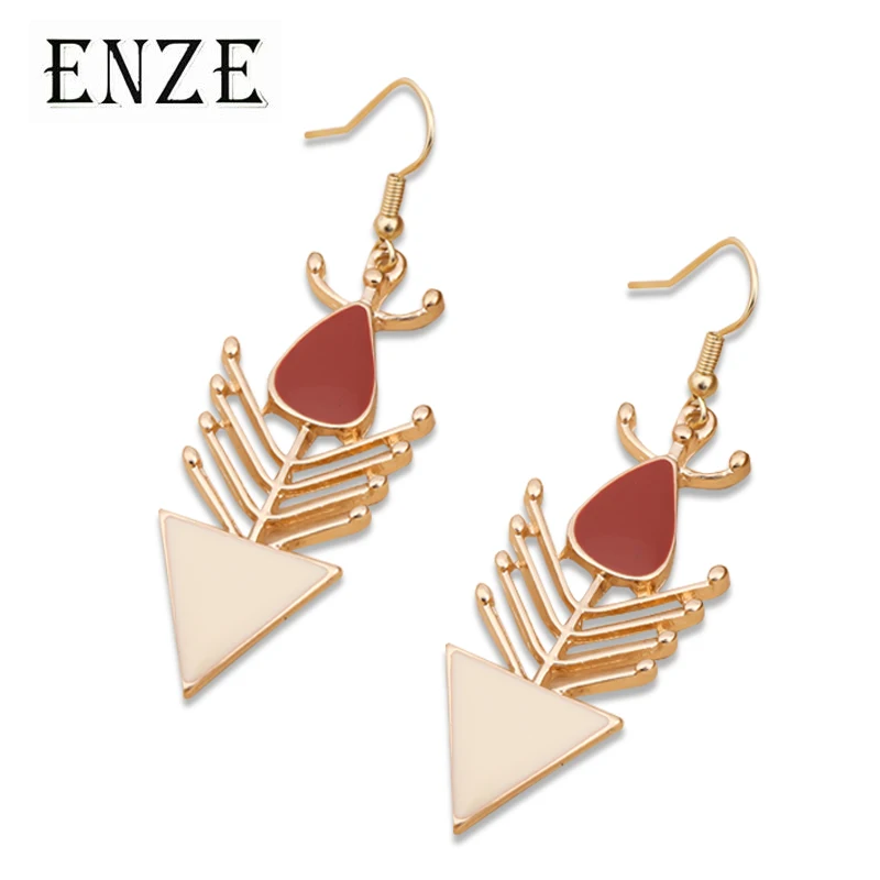 ENZE Новые висячие масла рыбья кость цинковый сплав длинные женские серьги