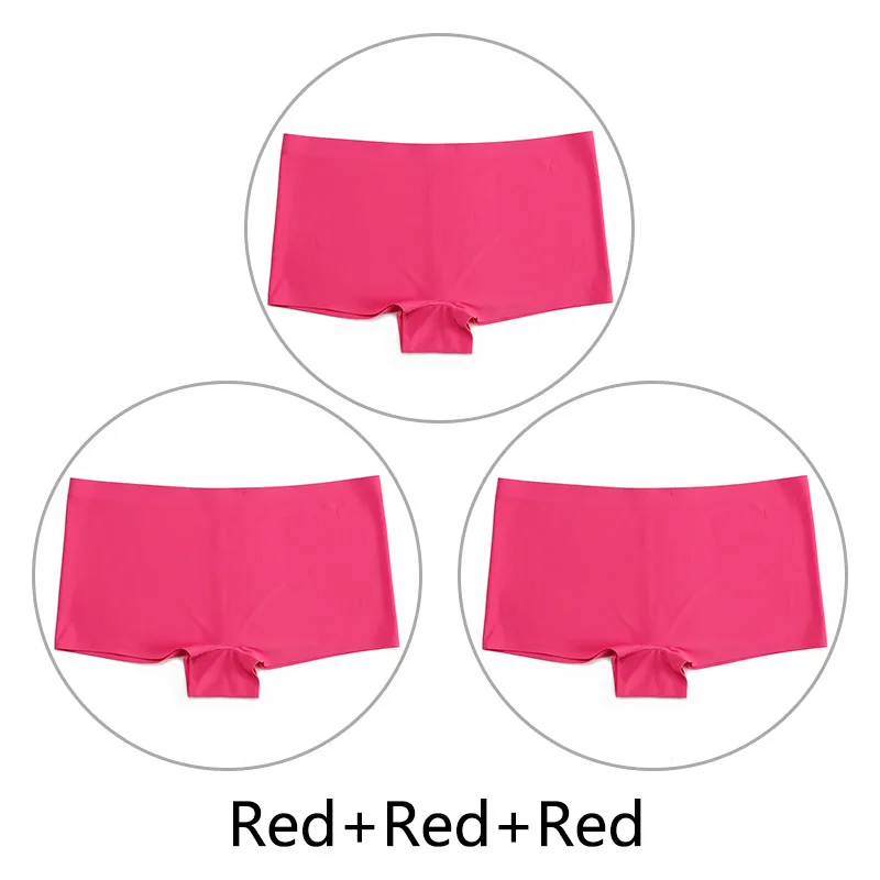 Red Red Red 3 шт./партия, большие размеры, трусы для мальчиков, Бесшовные шелк, однотонный, высокая талия, сексуальное нижнее белье, женское эластичное белье, SX-L, американский размер - Цвет: Red Red Red