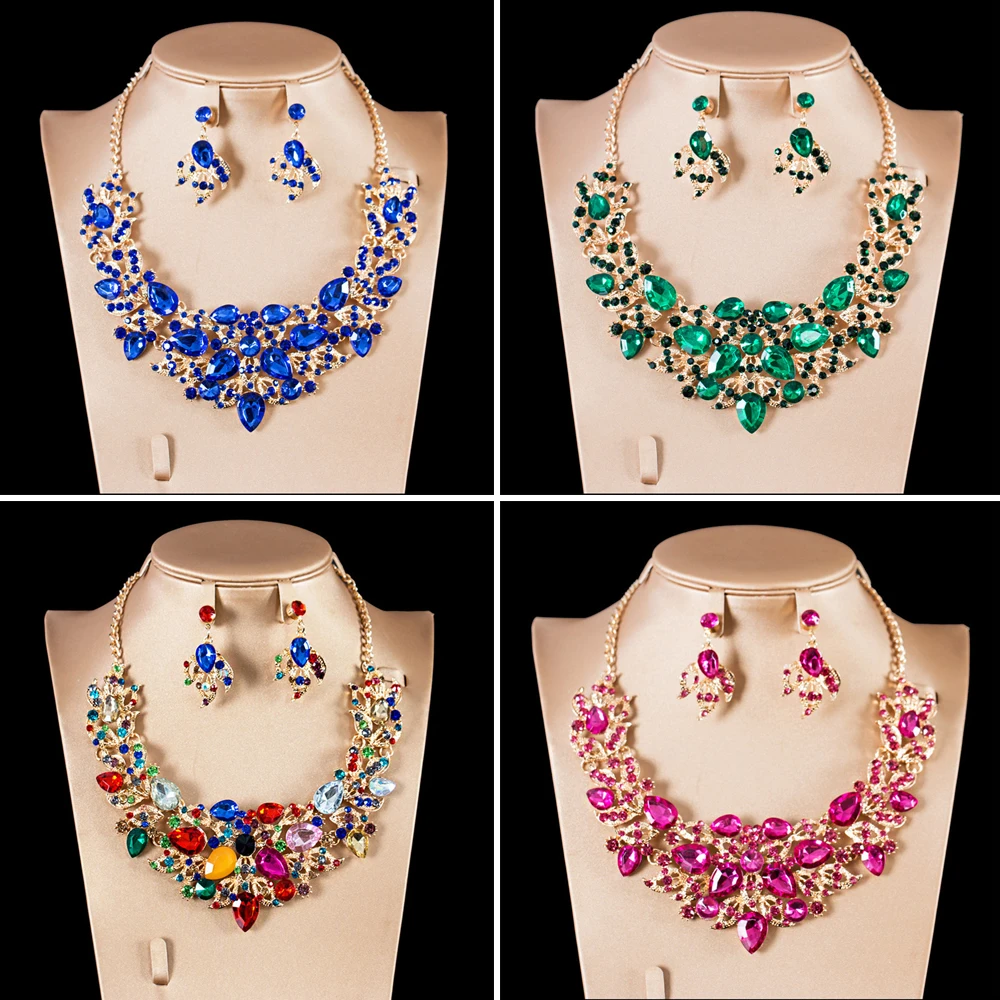 

Роскошный Цветочный Кристалл Стразы нагрудник воротник чокер ожерелье серьги Ювелирные наборы для женщин Свадебные подарки для невесты ко...
