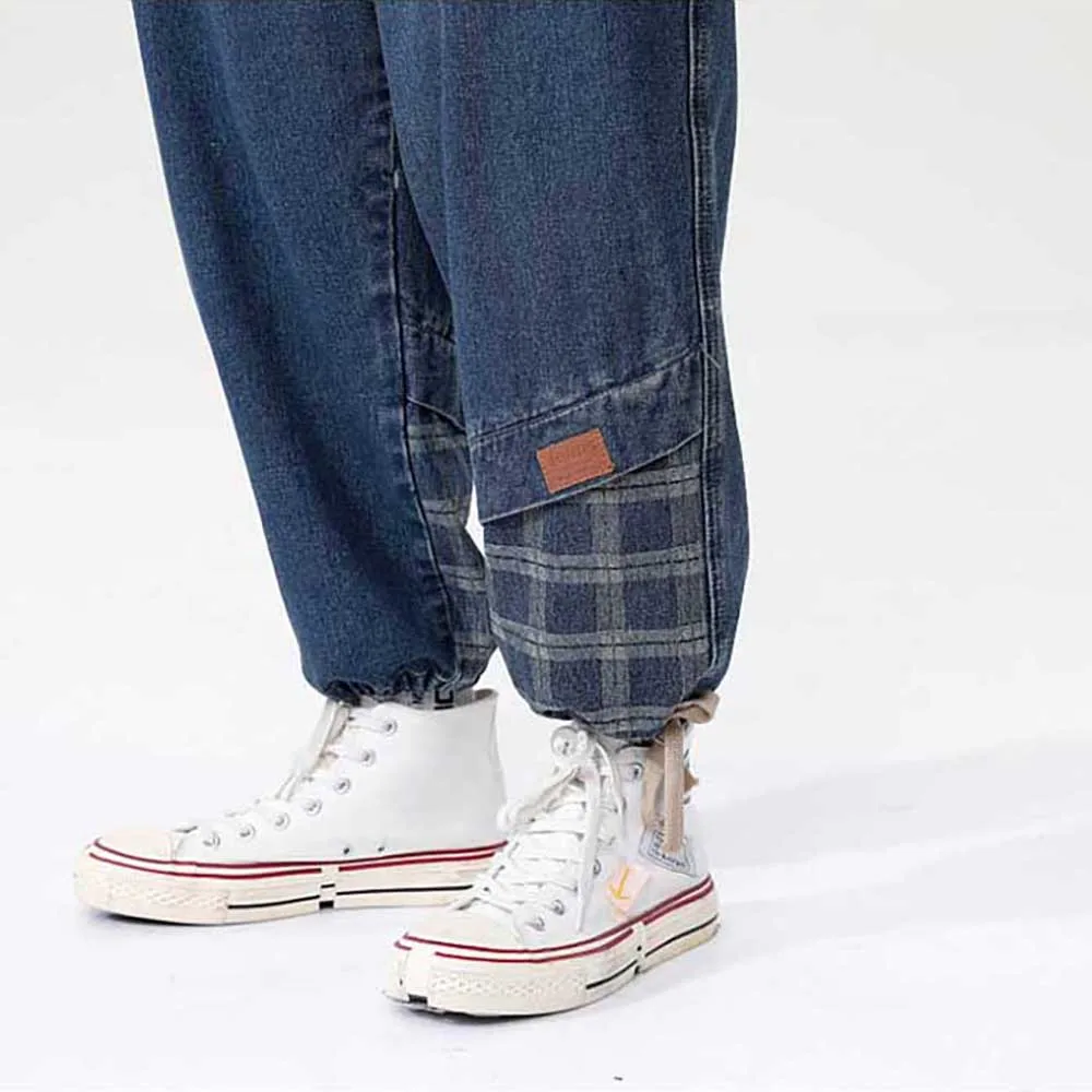 Fashion Patchwork Baggy Jeans Men's Casual Hip Hop Style Denim Streetwear Harem Pants Wide Leg Trousers Plus Size Joggers