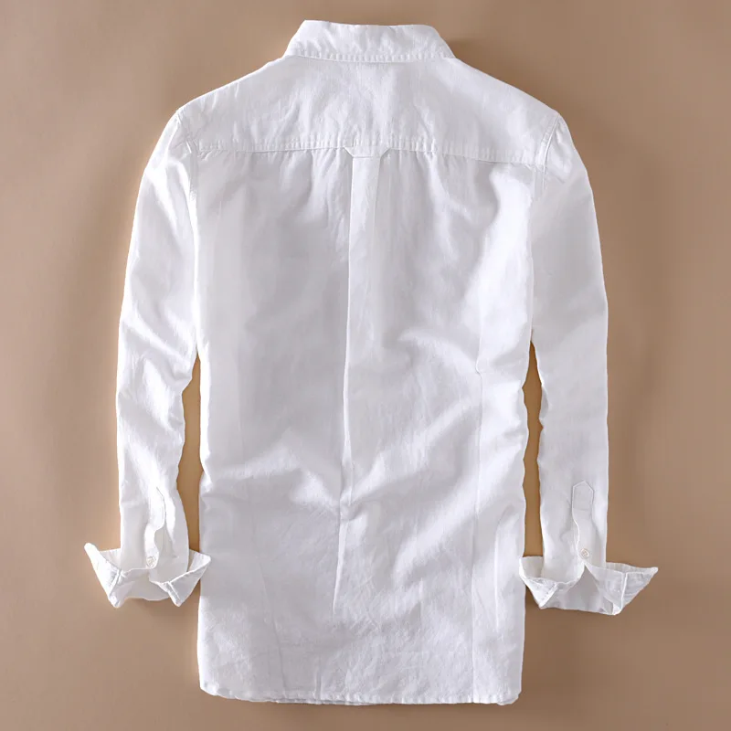 Spring New White Thin Section Fresh Breathable Long-sleeved Linen Shirt Men's Beach Casual Sunscreen Cotton and Linen Shirt Men