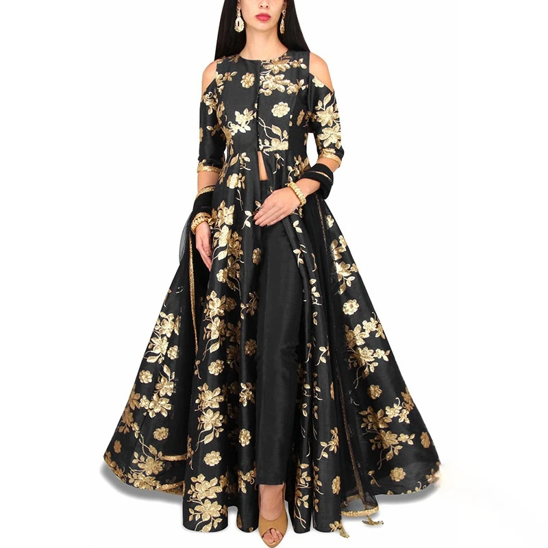 

2021 Summer Ladies Abaya Muslim Saudi Arabia Temperament Commuter Dress Printed Waist Western Style Sexy Off-the-shoulder Dress