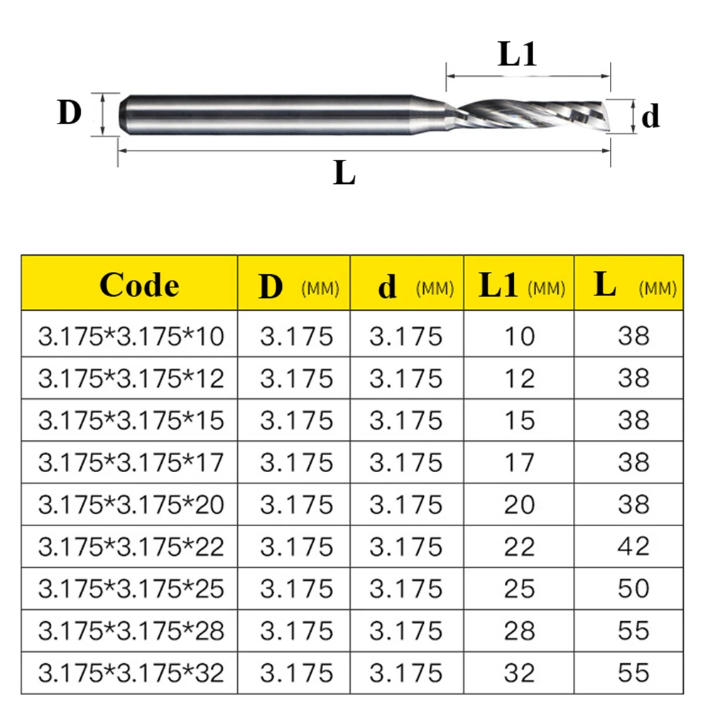1 шт. 3 175 мм одинарная флейта Резьбовая спиральная фреза А высокое качество Фрезы