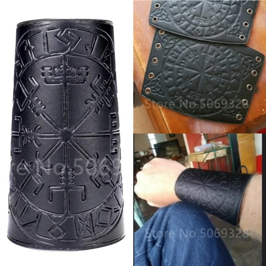 Medieval Leather Armor Men Cosplay Arm Warmers Lace-Up Viking Pirate Knight Gauntlet Wristband Bracer Steampunk Accessories 1pc