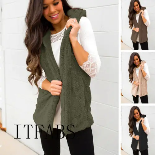 2019 женский зимний жилет с капюшоном Теплый из искусственного меха Кардиган