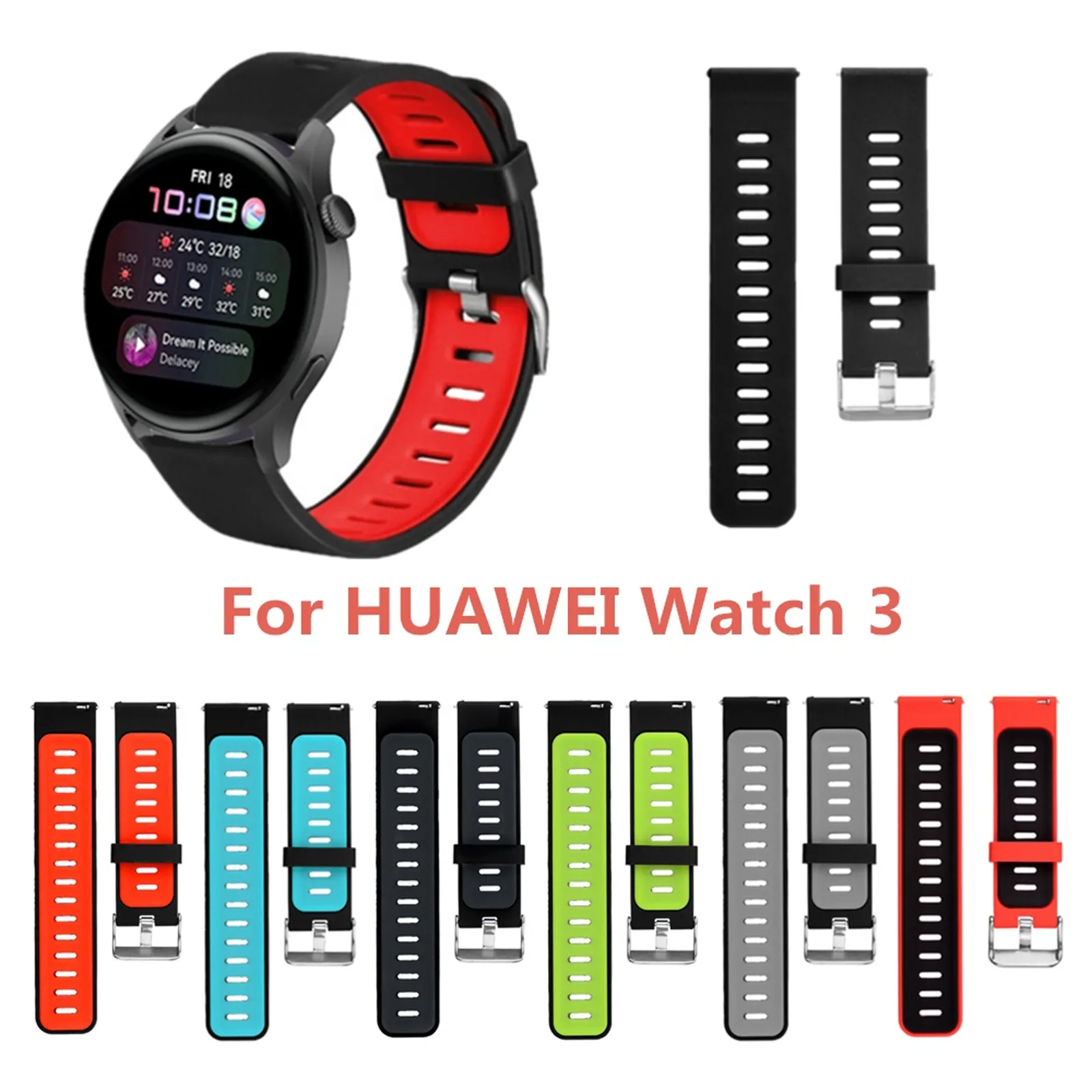 

Dual Color Strap For Huawei Watch 3 Bracelet Silicone Band Watchband 22mm Width Wristbands Straps Replacement Bands