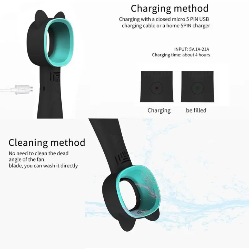 

Portable 3 Speed Adjustable Bladeless Fan USB Chargeable Handheld Mini Desktop Airflow Cooler with Base