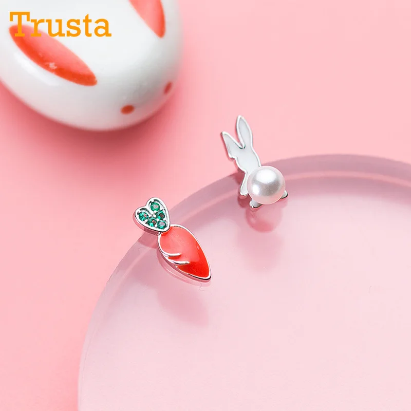 Trusta Настоящее серебро 925 пробы модные милые глазурь кролик Репка серьги-гвоздики подарок для школьниц Дети Леди DS522