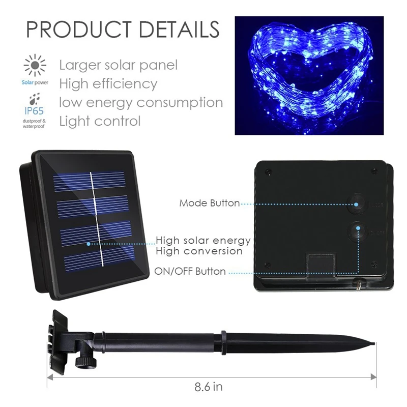 Солнечная гирлянда 150 светодиодный водонепроницаемый Декоративная медный