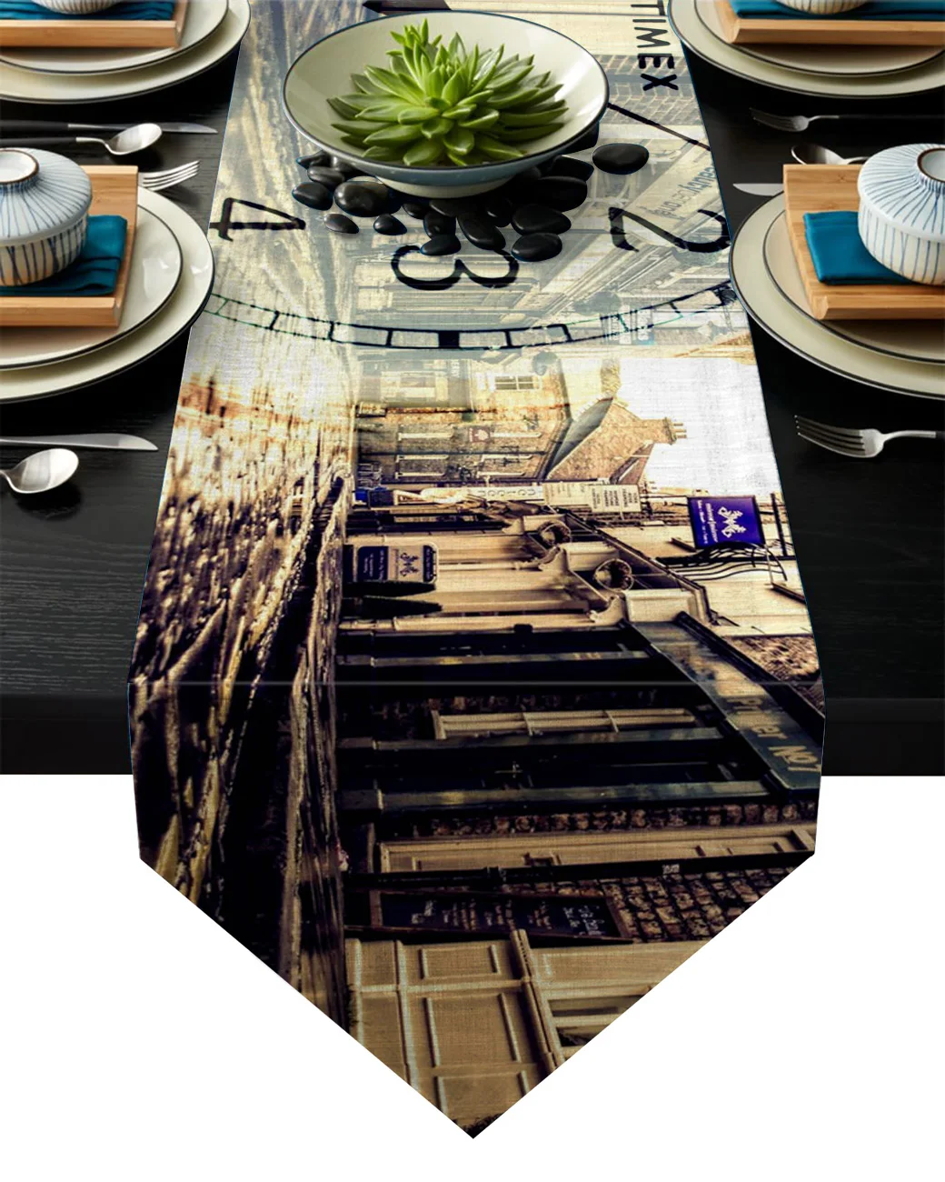 Длинные настольные часы в стиле ретро уличное полотно мешковина скатерти для