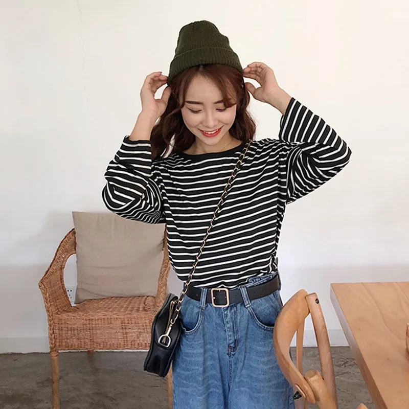 Женская Повседневная футболка с длинным рукавом летняя длинная круглым вырезом