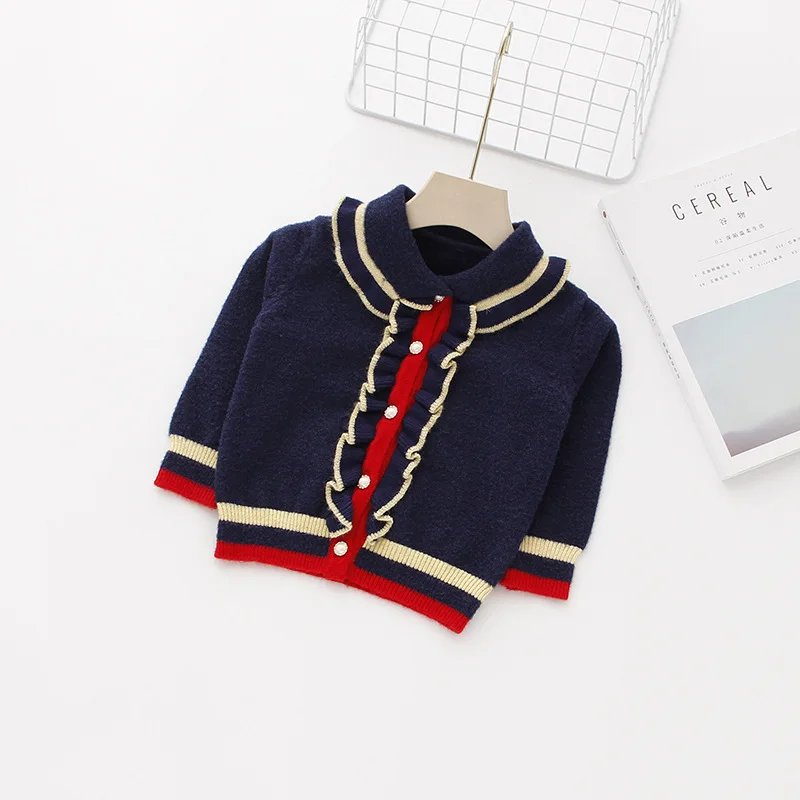 Fashion Baby Girls Sweater Coat With Ruffle Cotton Kids Cardigans For Girls Knitwear Kids Atumn Winter Clothes Children Coat