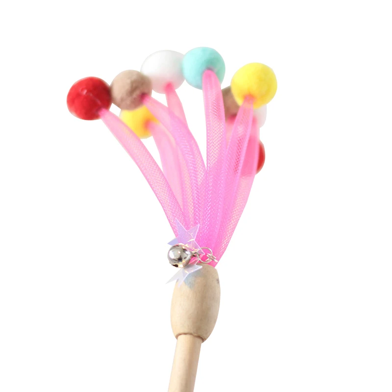 

Cat Toy Pet Cat Teaser Wand Wooden Rod Pom Pom Bell Kitten Teaser Toy Cat Interactive Toy Cat Toys for Kitten Cats Supplies