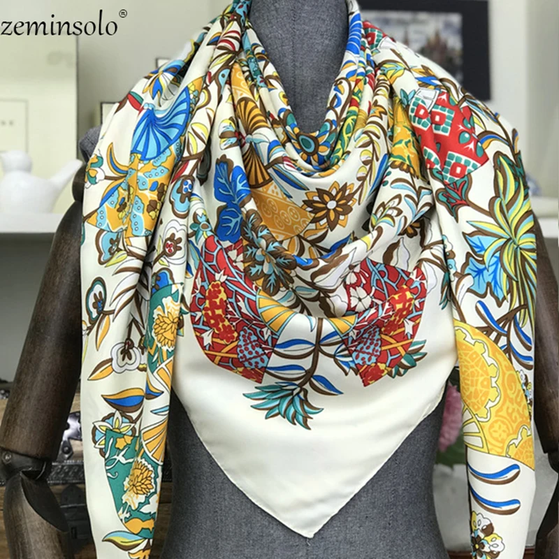 

100% Silk Scarf Women Flowers Printed Foulard Square Scarves Luxury Brand Head Bandana Large Wraps Female Shawls Hijabs Scarves