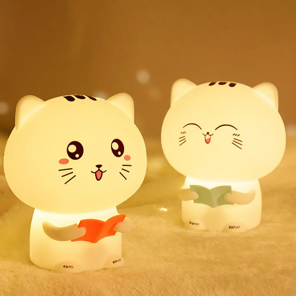 Светодиодный ночник с милым котиком животным силиконовый мягкий мультяшный