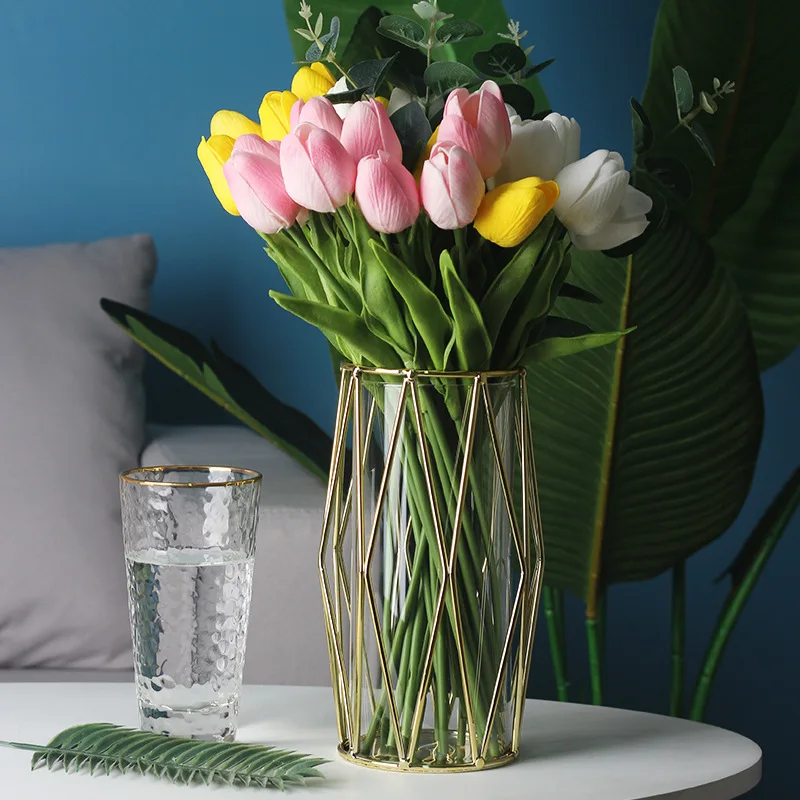 

Nordic Style INS Vase Home Iron Art Electroplated Glass Vase Hydroponic Bottle Large Dry Vase