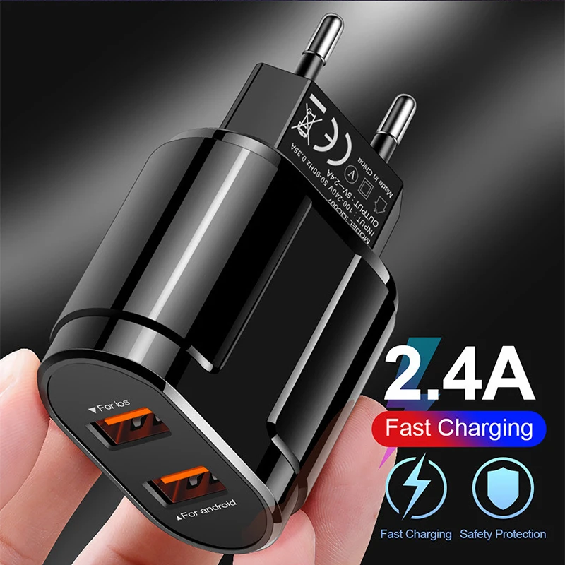 

USB Charger Dual 2 Port EU US 5V 2.4A Travel Wall Adapter Quick Charging Mobile Phone Charger For iPhone X Samsung Xiaomi Huawei