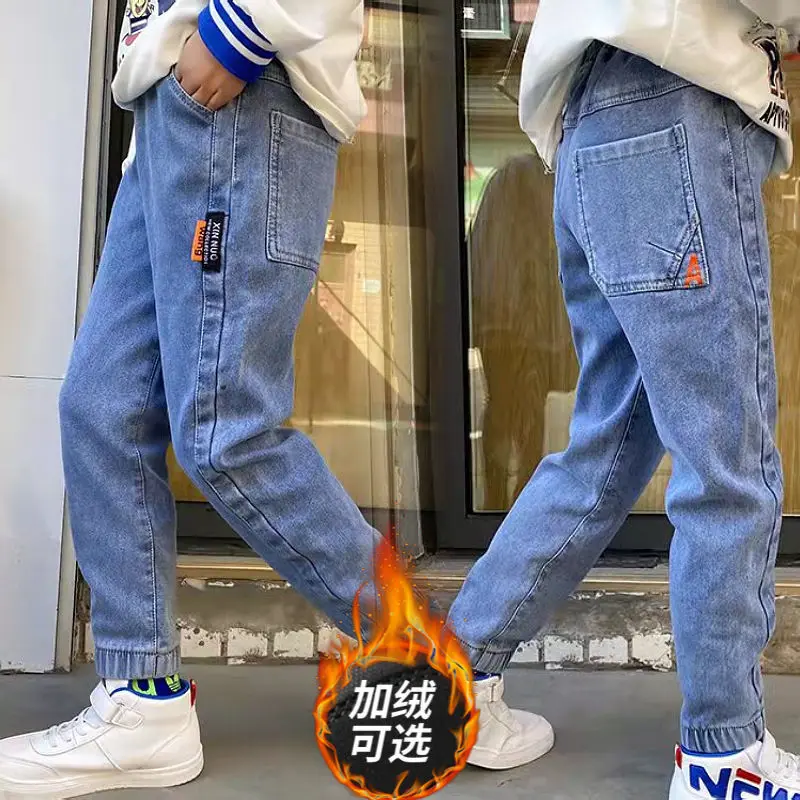 

Boys Plus Velvet Jeans Thick Cotton Trousers Kids Winter Boys Small Medium And Big Children Winter Thin Velvet Thickening Tide