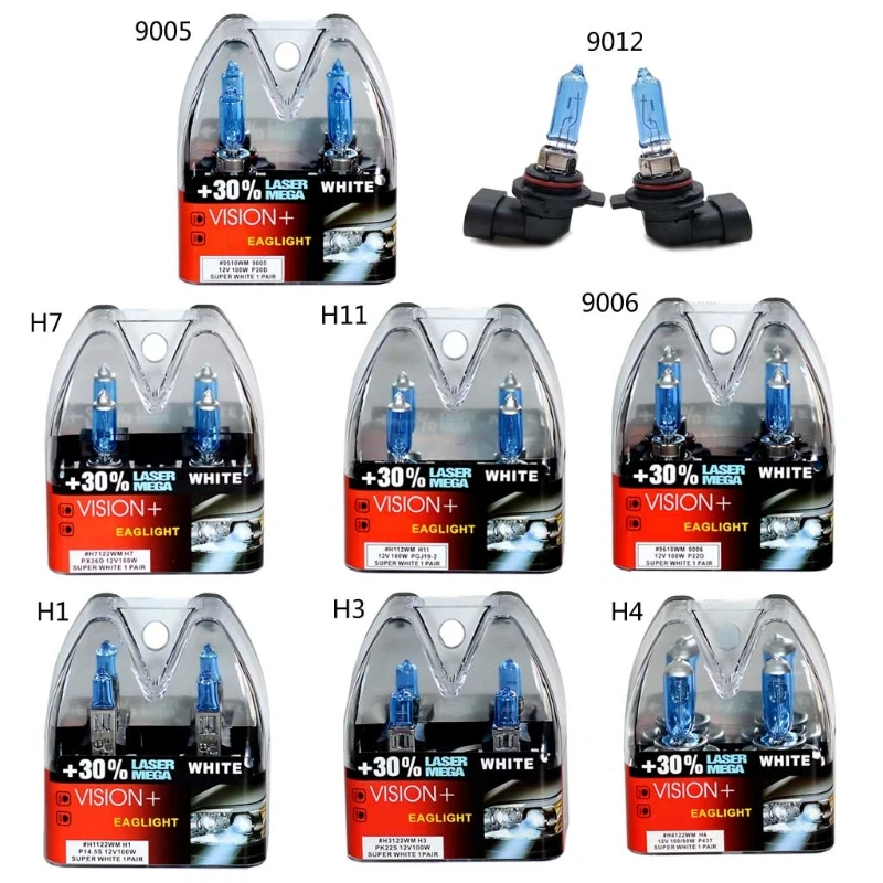 

1 Pair 12V100W Super White Light Bulb Set Compatible for Car Headlight High and Low Beam Ultra-white UV-resistant