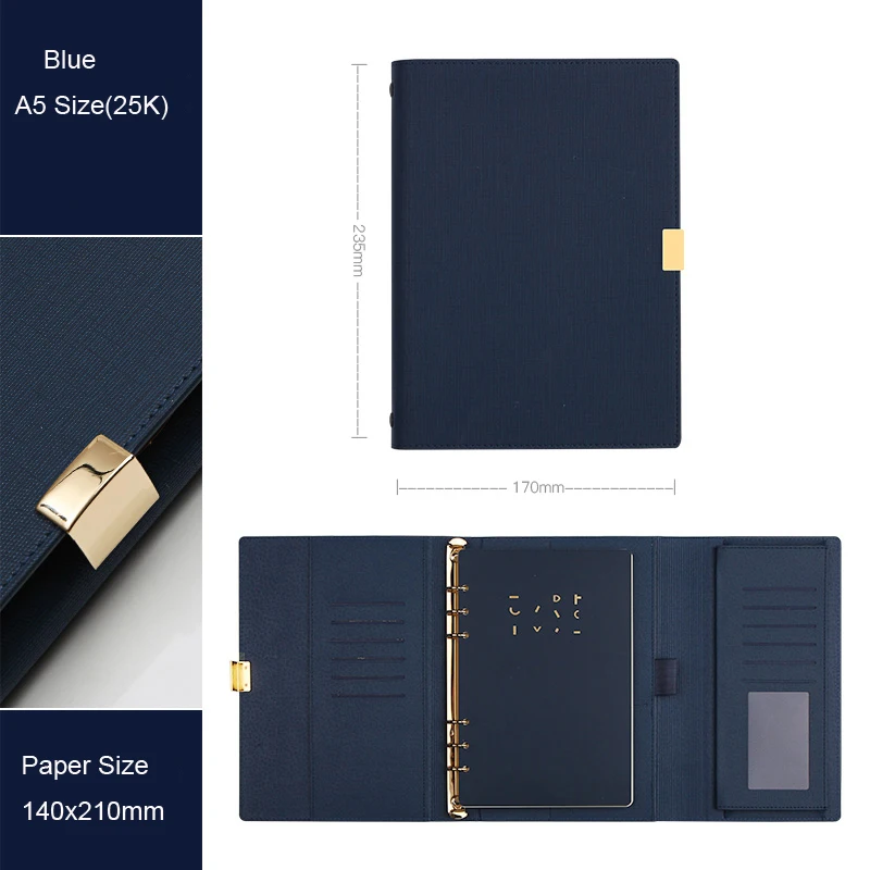 Blue A5 Изысканный деловой стиль офисный блокнот Весна связующий Дневник Книга-нет ручки, Размер A5/A6, TPN063 - Цвет: Blue A5