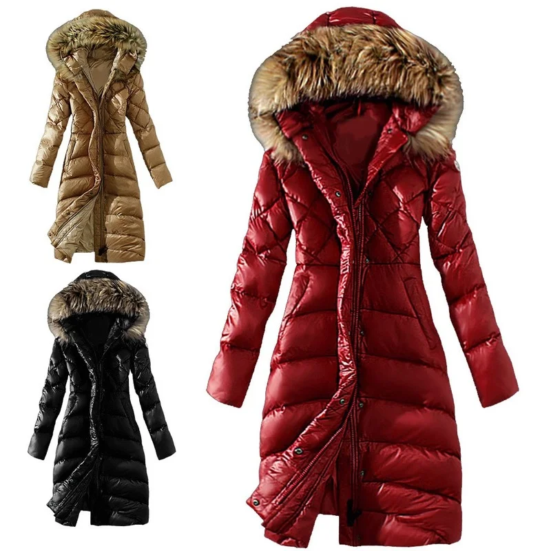 Lugentolo Winter Long Parkas Women Large Fur Collar Slim Down Padded Coat Streetwear Coats and Jackets Women