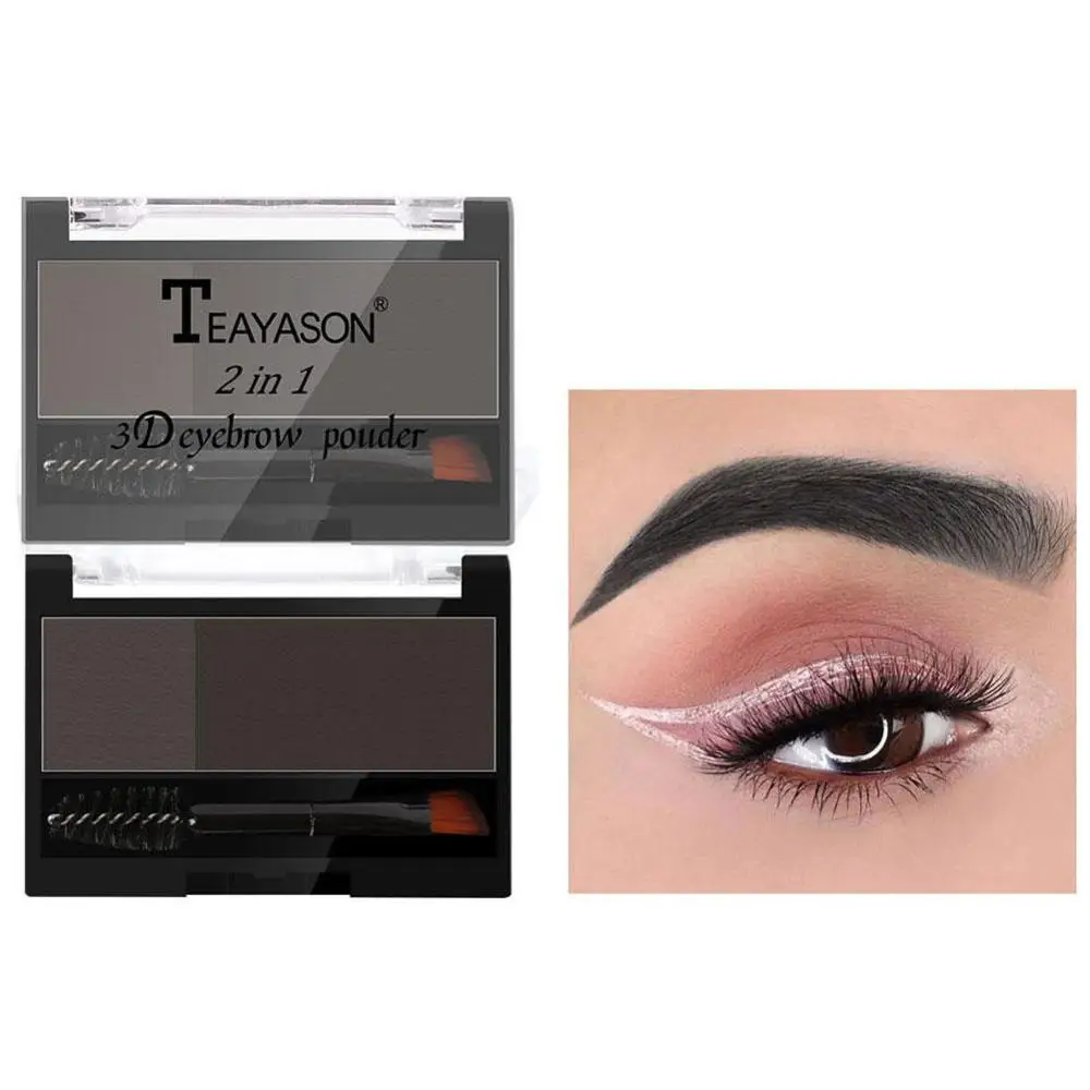 Двухцветная пудра для бровей с кисточкой водостойкий натуральный артефакт