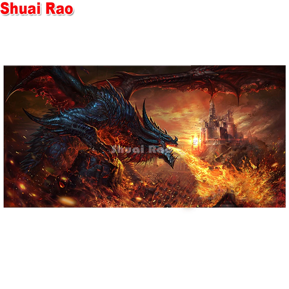 Большая Алмазная картина Огненный Дракон для рукоделия пейзаж вышивка крестиком