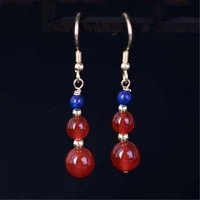 fashion big round red agate golden earrings party hook carnival valentines day freshwater diy ear stud accessories gift