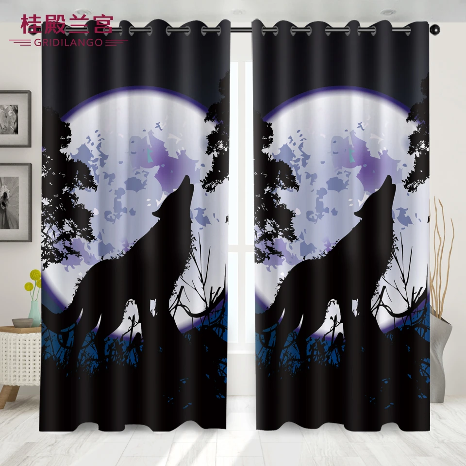 GRIDILANGO Ночная Луна волк ревущий занавес для детской спальни гостиной с воином