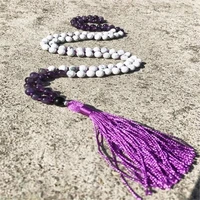 8mm white howlite amethyst gemstone mala necklace 108 beads natural energy cuff pray hot unisex healing wrist buddhism wristband