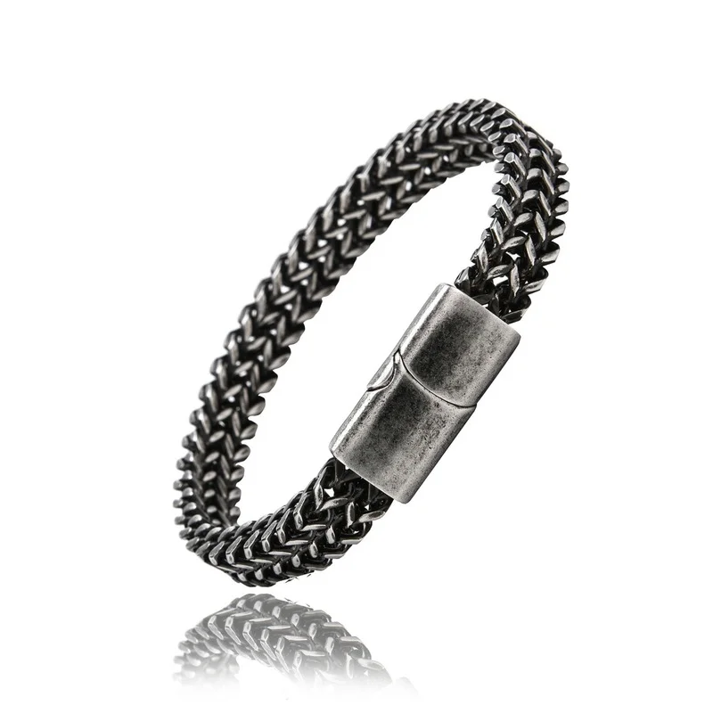 

Men's Bracelets Black Punk Vintage Hand Chain Stainless Steel Man Jewelry Accessories Trend Hip Hop Goth Chains Men Bracelet
