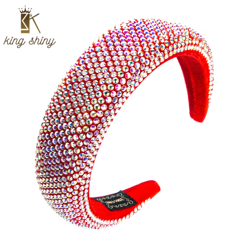 

King Shiny Vintage Baroque Color Rhinestone Headband Luxury Crystal Beaded Wide-brimmed Sponge Hairband Female Party Tiara Bezel
