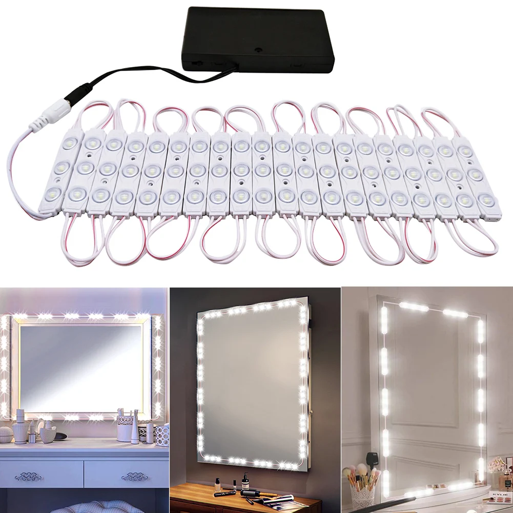 

12V Bedroom Bathroom Make Up Lamp Strip Dressing Table Wall White With Battery Holder LED Vanity Mirror Lights Hollywood Style