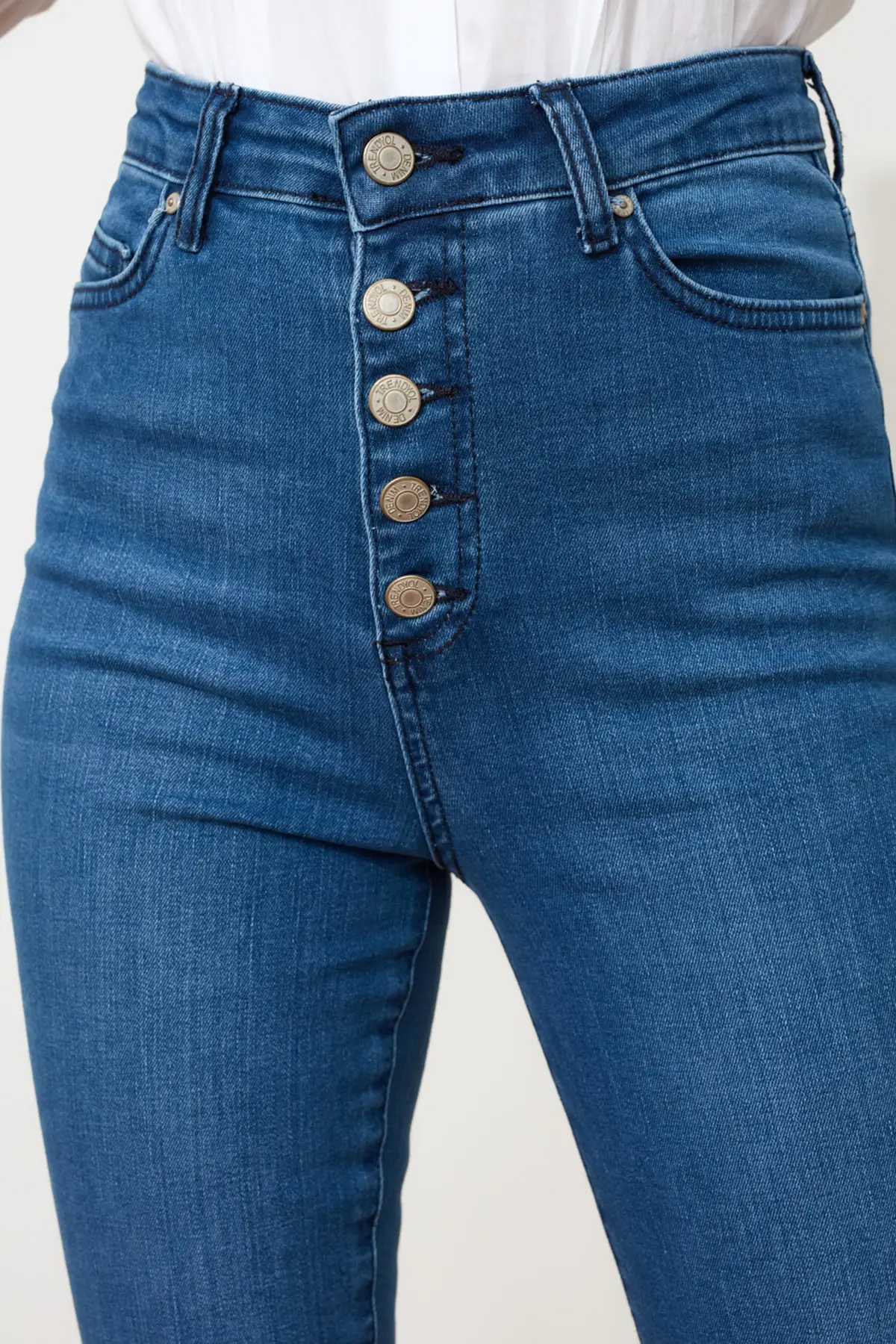 

Front Buttoned-Indigo High Waist Flare Jeans Women Jeans 2021 Fashion