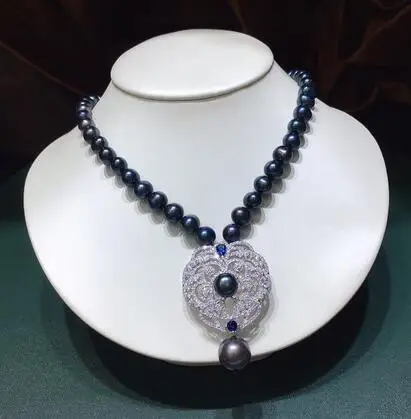 

Бело-Черное Ожерелье Akoya из натурального пресноводного жемчуга