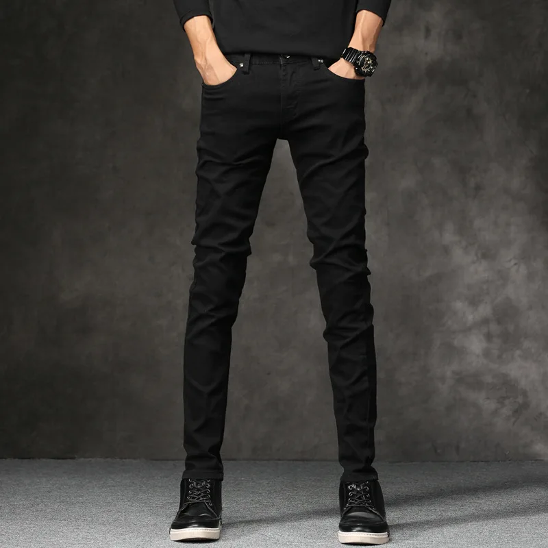 

Korean Style Fashion Men Jeans Stretch Black Color Casual Pencil Pants Elastic Tight Trousers Streetwear Narrow Skinny Jeans Men