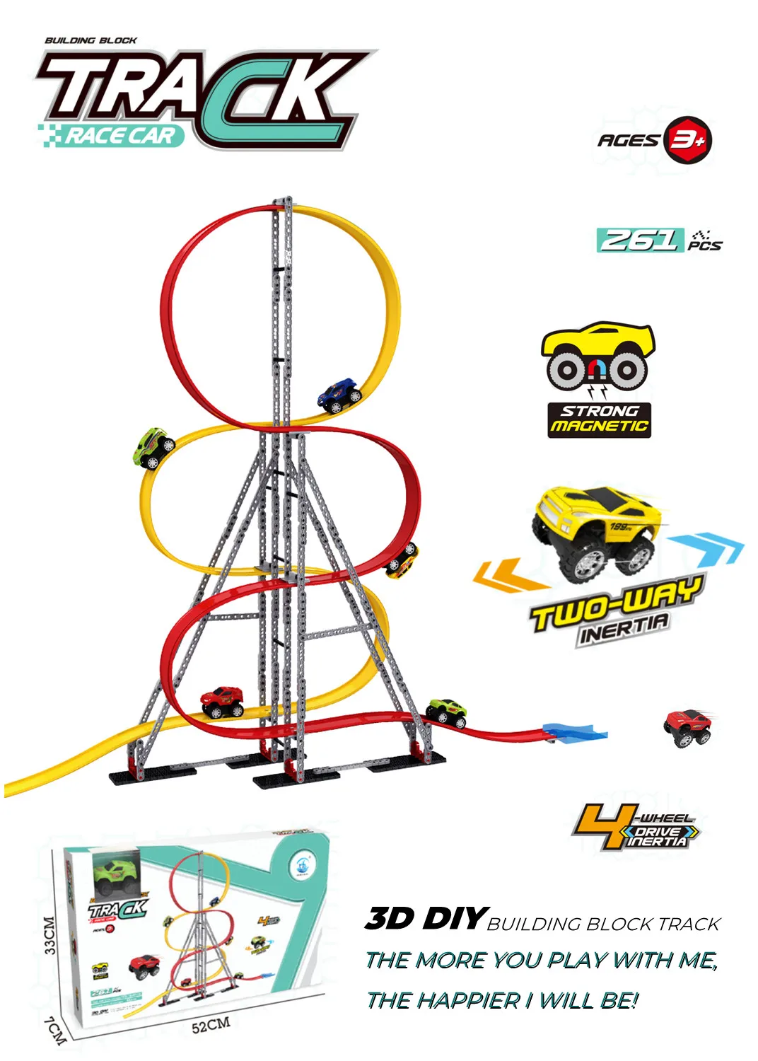 

261PCS Assembly Block, 360° Bullet Race Tracks Set, Toy Cars Set for Child Kids Boys, Road Race Playset for Christmas Gift