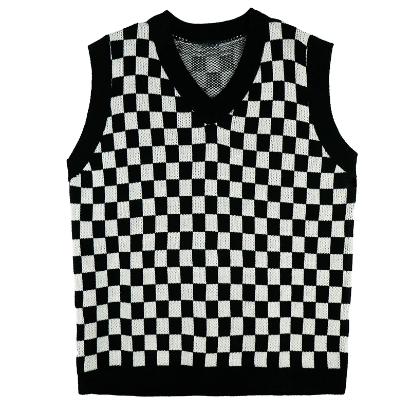 

NEW Women Sweater Vest Autumn 2020 Korean Style Vintage Plaid V Neck Sleeveless Pullovers Knitted Woman Sweaters FOR 2020 Women