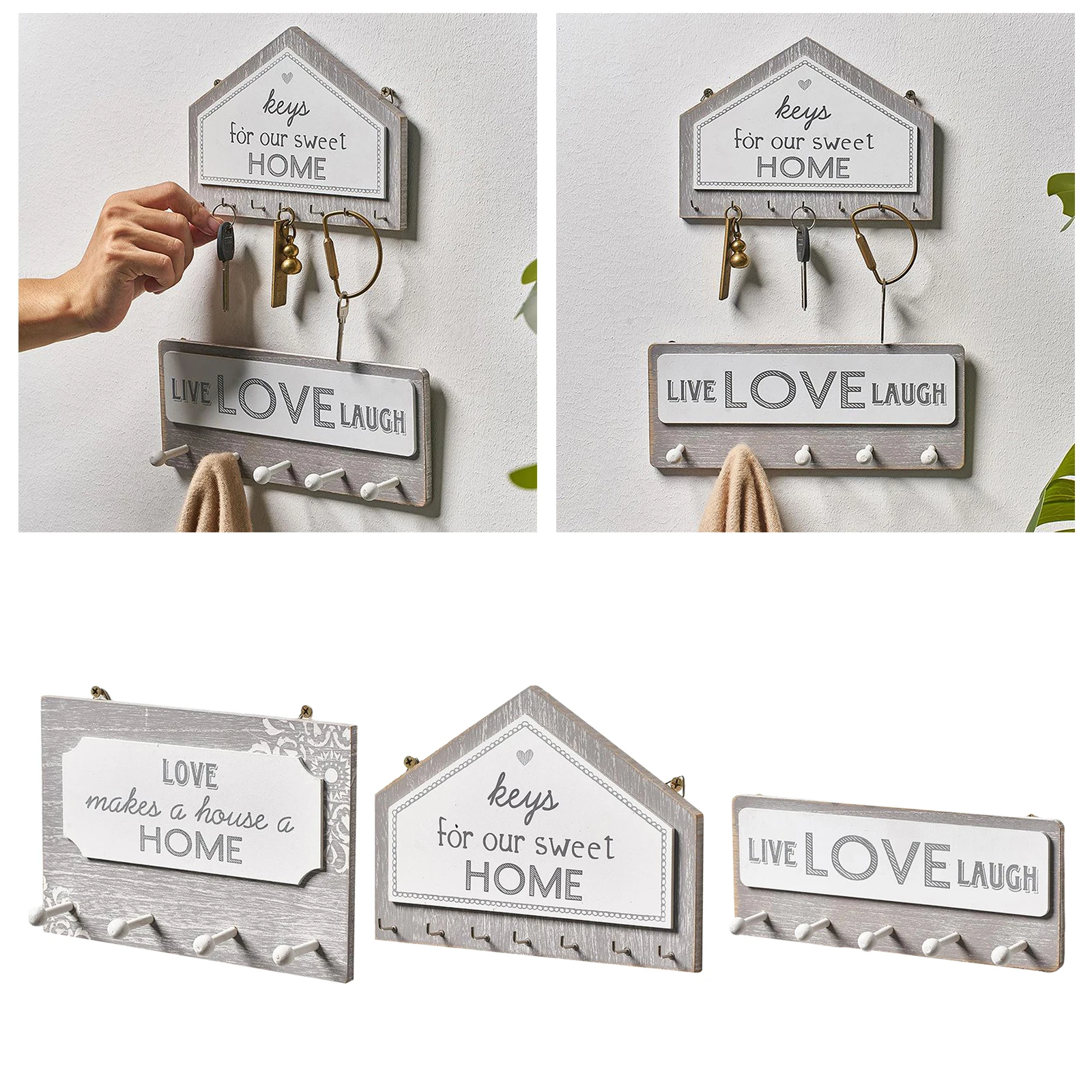 

Rectangular/House Shape Decor Wooden Wall Sign Plaque with Hooks Home Decor