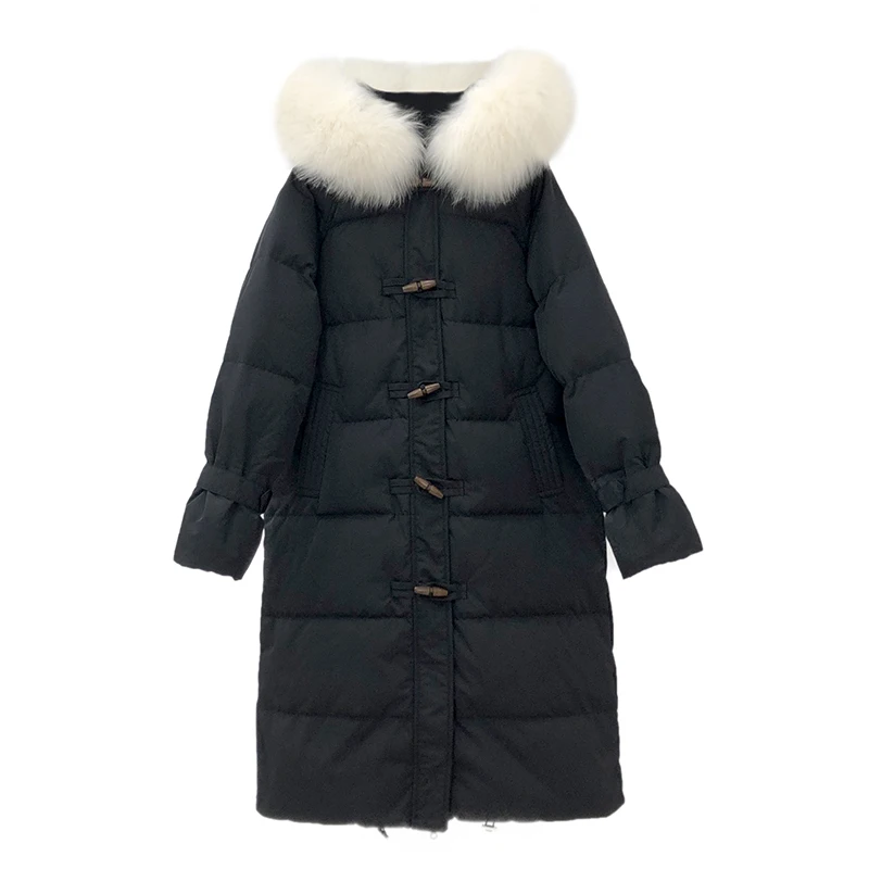 

real feather collar down jacket women's middle and long style 2020 new white duck down winter coat Korean version loose