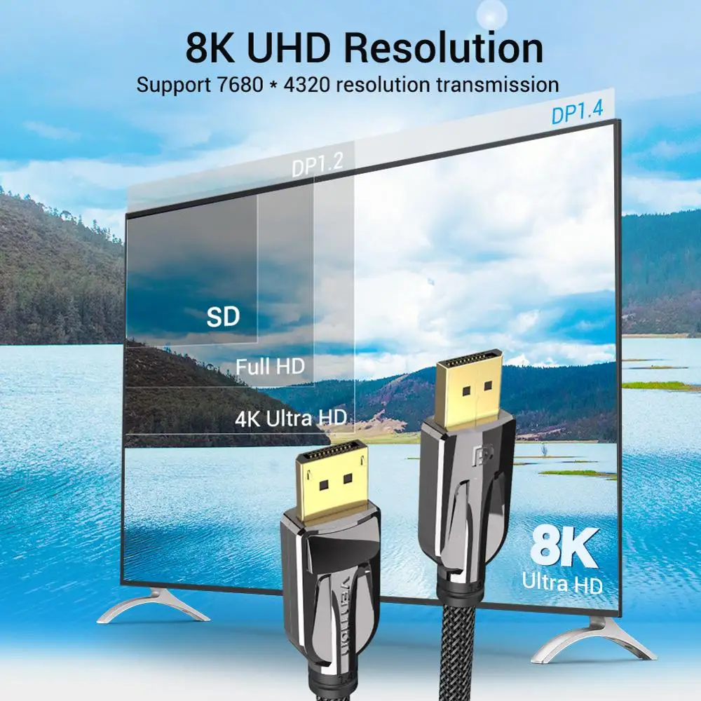 Высокоскоростной кабель Vention для порта дисплея 1 4 8K HDR 60 Гц 32 Гбит/с видео ПК