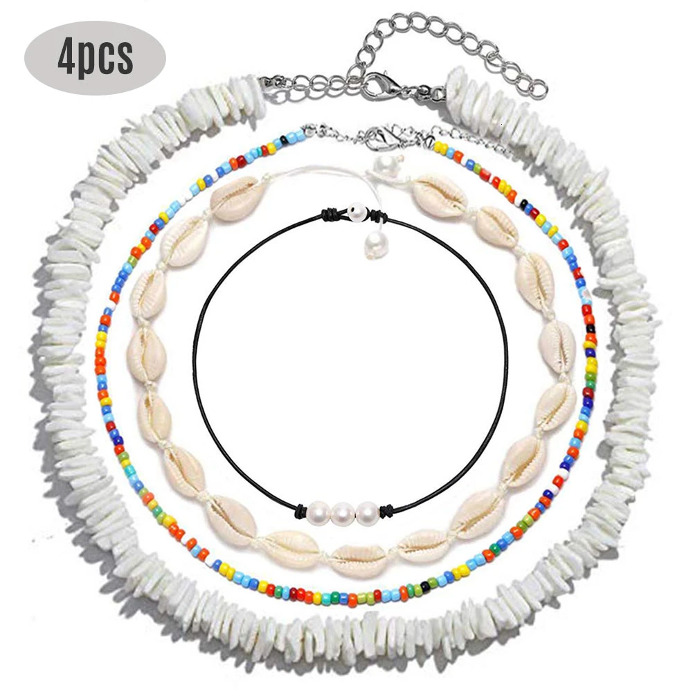 Оболочки Цепочки и ожерелья для Для женщин Boho колье набор Гавайская чипы