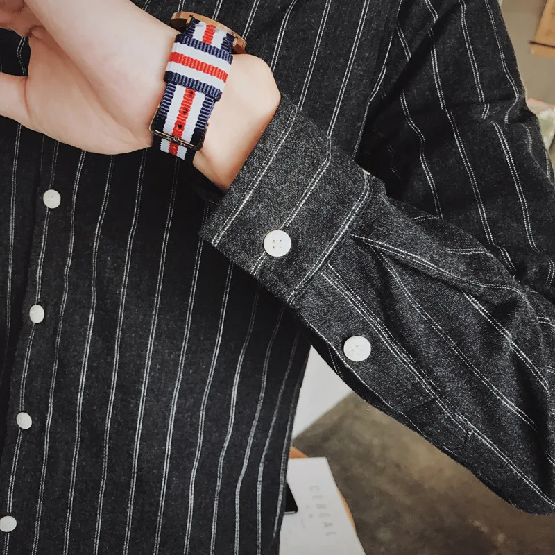 

17 spring new men's long-sleeved striped shirt youth fashion Slim shirt men's shirt