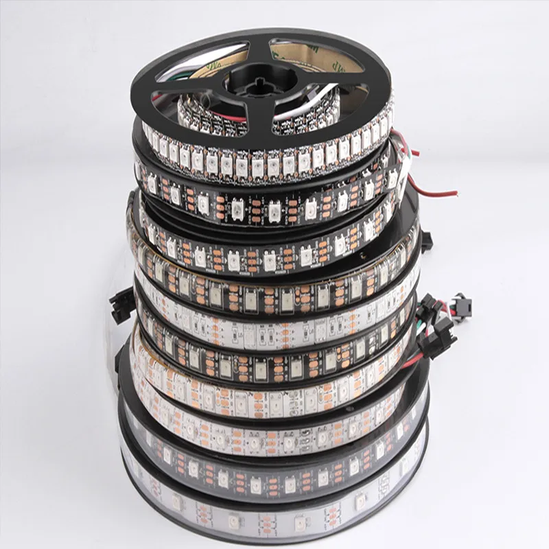 

Светодиодная лента s DC 5V чёрно-белые печатные платы WS2812B, Светодиодная лента IC 30/60/светодиоды, умная адресная Пиксельная RGB-лента 1 м, 2 м, 17 кноп...