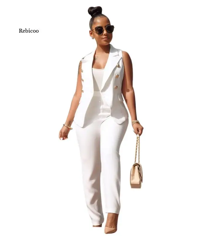 

Women's Two Piece Set Ol Office Solid Color Buttons Vest Small Suit Vest Jacket Female Trousers Suit Set Spring Summer New
