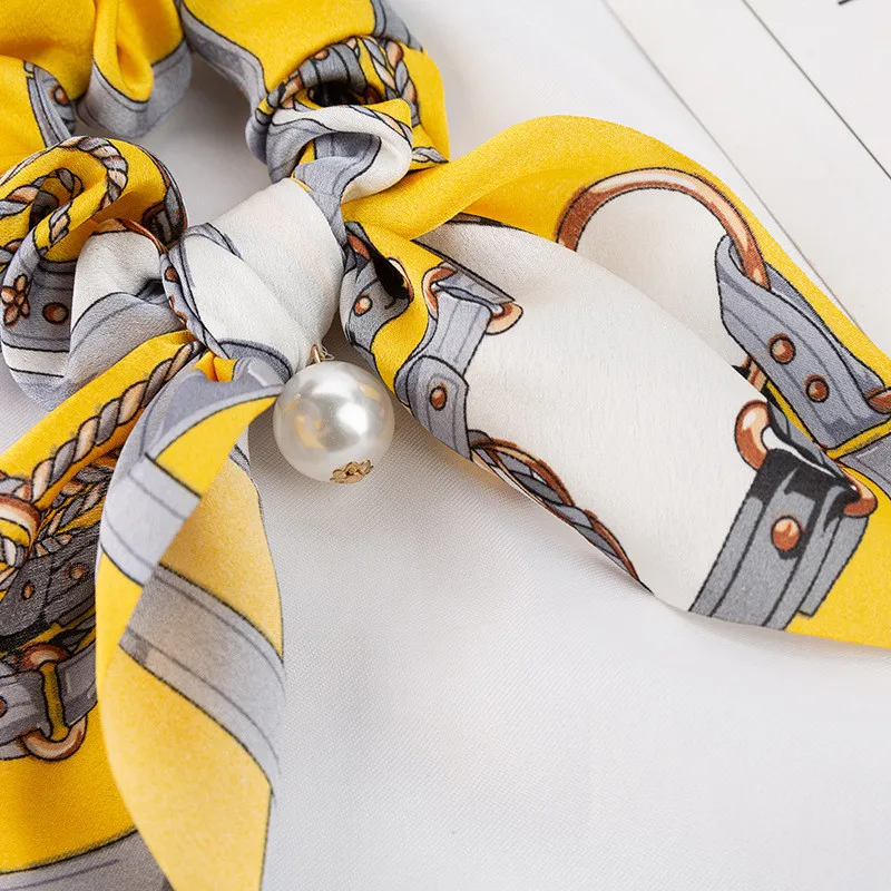 

Fashion Hair Scrunchies Jewelry Ponytail Holder Bow Elastic Hair Accessories For Women Scarf Bow Tie Hair Band Ribbon Headwear#7