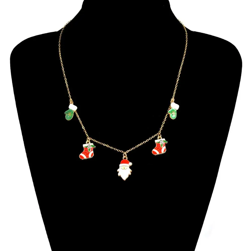 1 шт. золотые Рождественские Подвески с подвеской ожерелье носки Санта Клауса