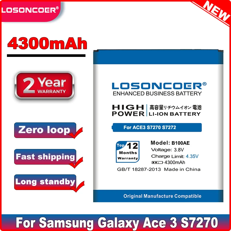 LOSONCOER 4300 мА/ч B100AE батарея для Samsung Galaxy Ace 3 S7270 S7272 S7898 S7562C S7568i I699i S7262 мобильный