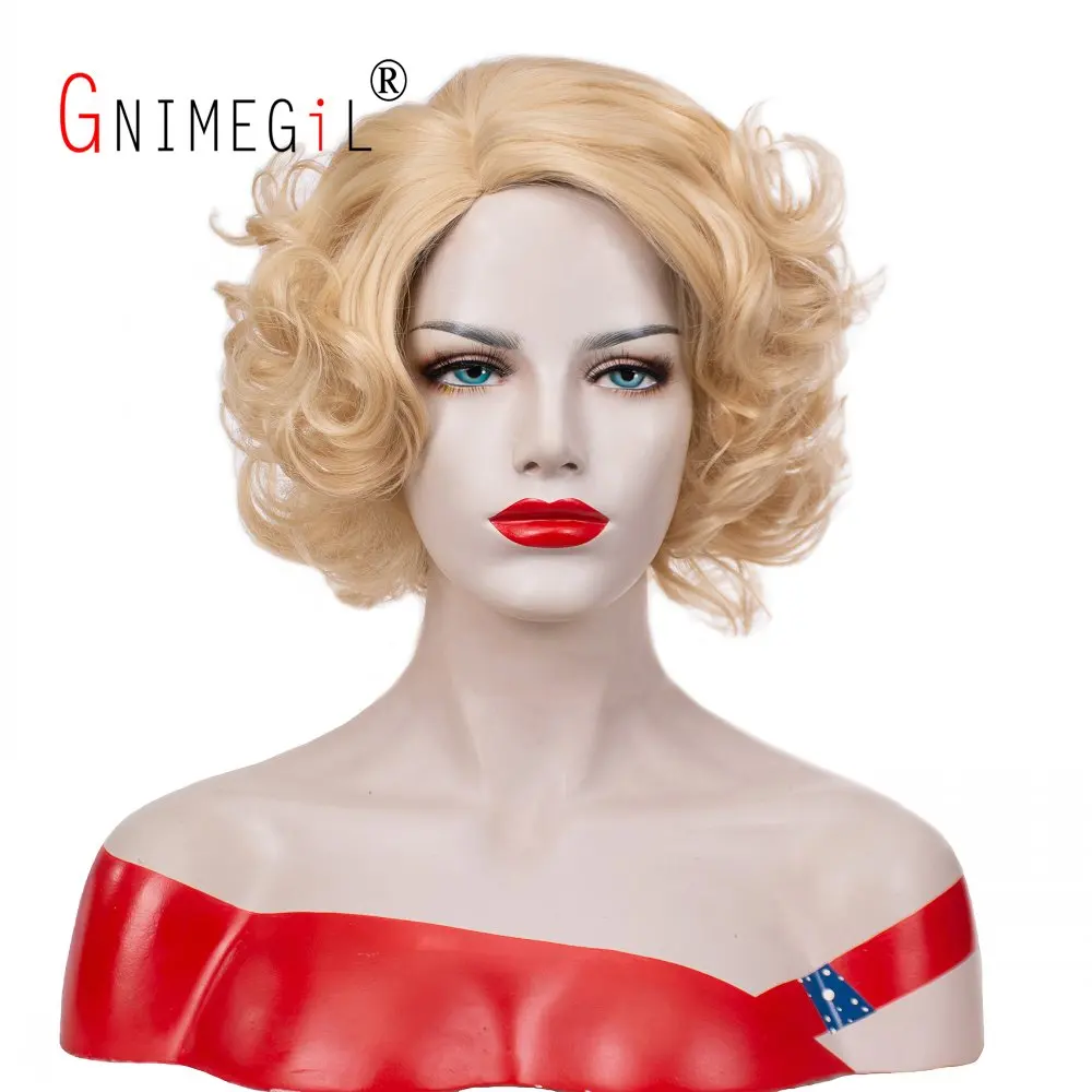 

GNIMEGIL Natural Synthetic Short Blonde Curly Hair Wig Big Curly Wigs for Women Gril Hair Replacement CosplayParty Woman Wig